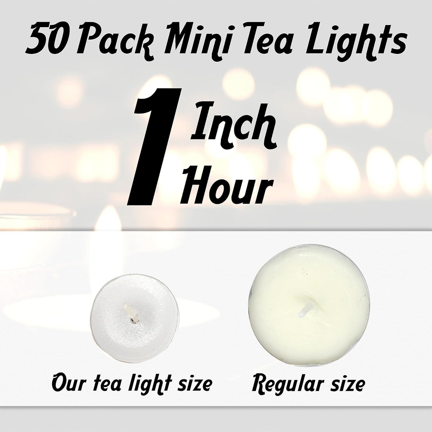 Bulk Mini Tea Lights - 50 Unscented White Travel Candles for Shabbat