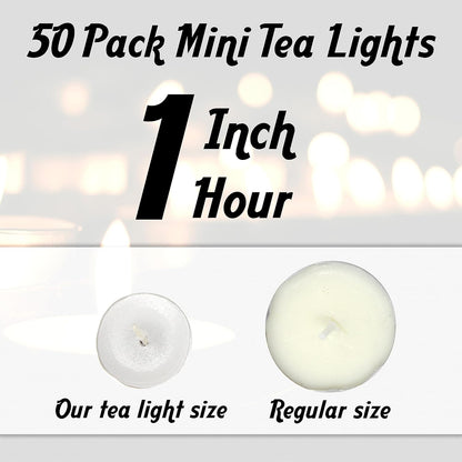 Bulk Mini Tea Lights - 50 Unscented White Travel Candles for Shabbat