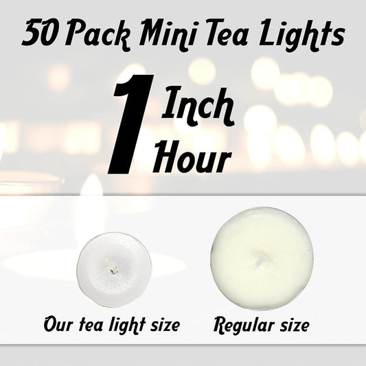 Bulk Mini Tea Lights - 50 Unscented White Travel Candles for Shabbat