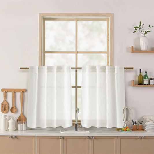 Cream Linen Back Tab Curtains 84 Inch Length for Living Room 2 Panel Set Neutral Modern Farmhouse Window Privacy Semi Sheer Linen Drapes Rustic Pinch Pleated Look Curtain Natural Ivory Colored - Colors B