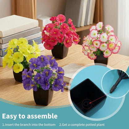 LOYWREE 4 Pack Small Artificial Mums Flowers in White Pots, Fake Mini Potted Plants, Spring Floral Decor for Home Bathroom Shelves Office Desk Table Centerpiece Indoor Decoration