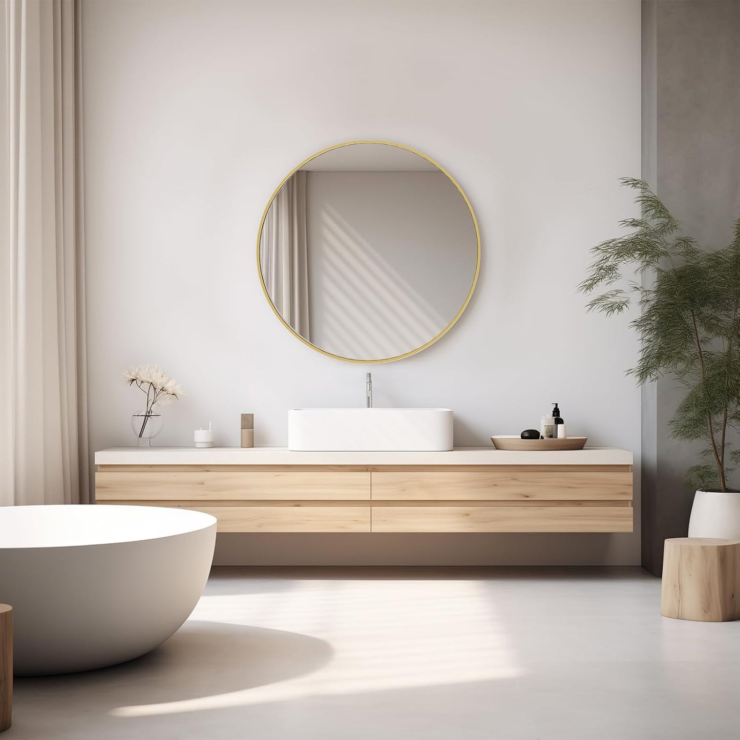 NEWBULIG 20IN Round Bathroom Wall Mirror, Modern Vanity Mirrors for Over Sink, HD Glass Decorative for Entryway, Bedroom & Living Room, Gold