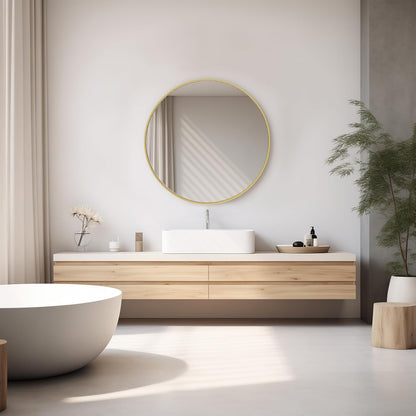 NEWBULIG 20IN Round Bathroom Wall Mirror, Modern Vanity Mirrors for Over Sink, HD Glass Decorative for Entryway, Bedroom & Living Room, Gold