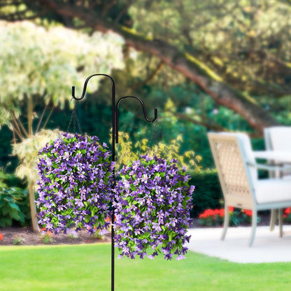 INQCMY Artificial Fake Hanging Plants Flowers Basket for Spring Summer Outdoor Outside Porch Decoration,UV Resistant Faux Silk Violet in Planter for Home Patio Balcony Garden Yard Decor(Red)