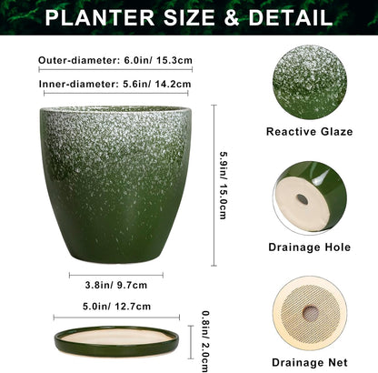 10 Inch Ceramic Planter Pot Round Plant Pot for Indoor Plants Outdoor Large Flower Pot with Drainage Hole and Saucer Blue
