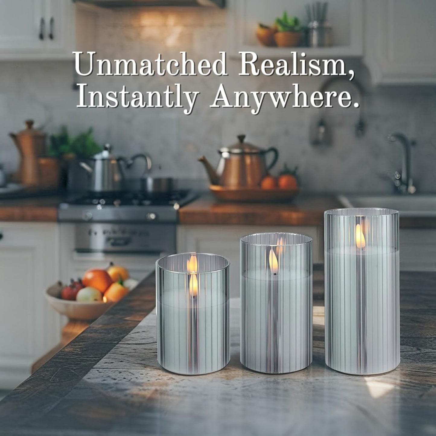 VENTA Set of 3 Warm Ivory Pillar Candles | Real Wax Battery Operated Candles with Flickering Flame | Timeless Year-Round Decor for Weddings, Mantels & Centerpieces