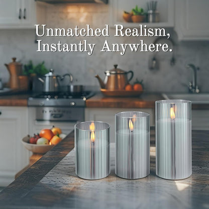 VENTA Set of 3 Warm Ivory Pillar Candles | Real Wax Battery Operated Candles with Flickering Flame | Timeless Year-Round Decor for Weddings, Mantels & Centerpieces