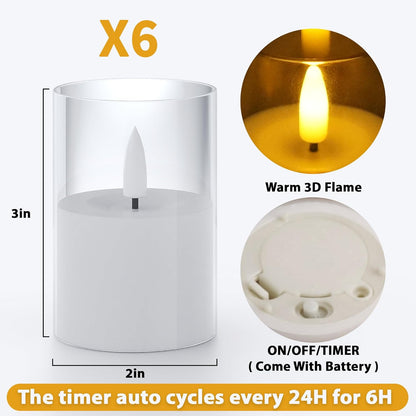 VIODAIM 12Pack Flickering Flameless LED Candles with Timer, Battery Powered - Small Pillar & Votive, Clear (2"X3")
