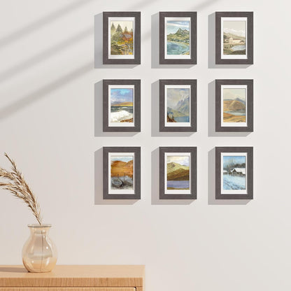 Vittanly 8x10 Picture Frames Set of 9, Shatter Resistant Plexiglass, Display 5x7 Pictures with Mat or 8x10 without Mat, Photo Frames for Wall or Tabletop, Engineered Wood, Black - Colors B
