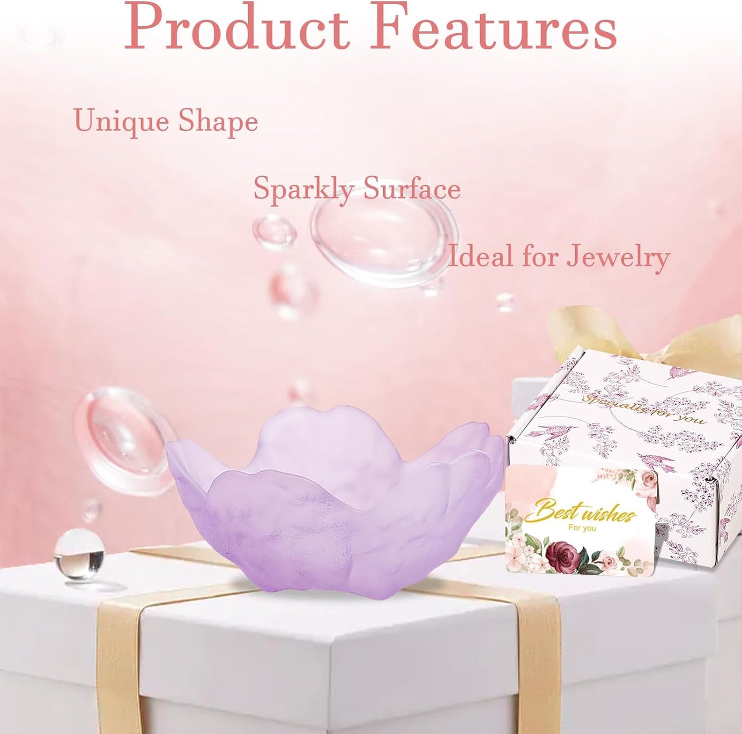 Purple Flower Jewelry Dish Glass Ring Holder Dish Jewelry Tray Cute Vanity Organizer Aesthetic Nightstand Bathroom Room Decor Trinket Dish Mothers Day Friendship Christmas Birthday Gifts for Women