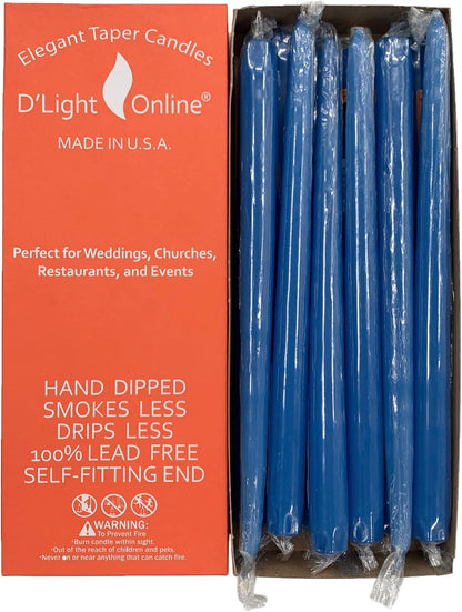 D'light Online White Taper Candles, 10 Inch Premium Quality Candles Hand-Dipped Tapered Candles, Dripless, Smokeless and Unwrapped Bulk Pack for Events - Set of 12 (10 Inch, White)