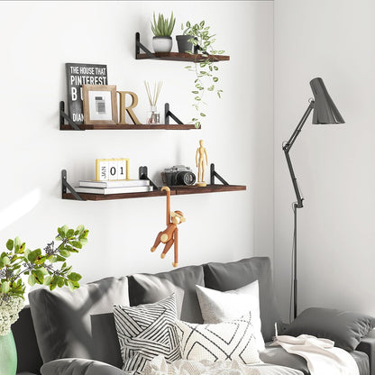 YGEOMER Floating Shelves for Wall, Different Sizes Dark Carbonized Brown Wall Shelves for Living Room, Bathroom, Bedroom, Kitchen, Home Decor (Set of 4)