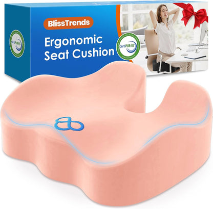 BlissTrends Seat Cushion with Velvet Cover, Thick Memory Foam Cushions for Office Chair, Car Seat, Airplane, Relieving Pressure Tailbone Sciatica Back Pain for Long Sitting, Car Drivers 4.7in Black