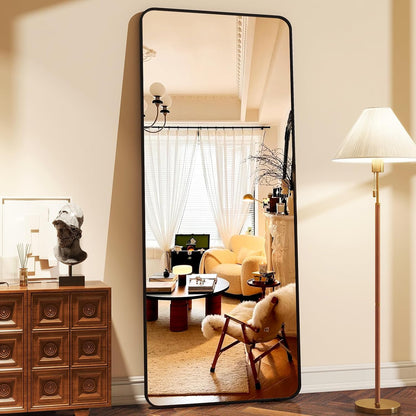 XRAMFY 56"x21" Floor Full Length Mirror Standing Full Body Rounded Corner Rectangle Mirrors with Stand Hanging Wall Mounted Leaning Bedroom Living Room Bedroom Cloakroom,Gold
