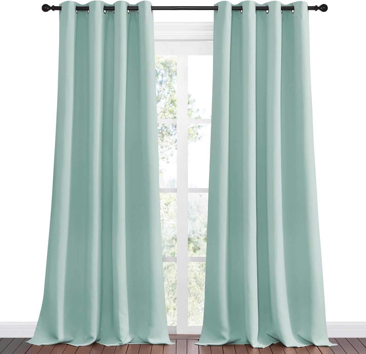 NICETOWN Halloween Pitch Black Solid Thermal Insulated Grommet Blackout Curtains/Drapes for Bedroom Window (2 Panels, 42 inches Wide by 63 inches Long, Black) - Colors A
