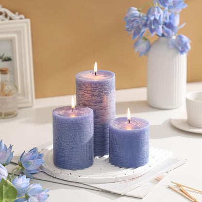 3x6 Inch Sage Green Pillar Candles Set of 3 - Unscented Spring, Long Clean Burning, Large Smokeless Dripless for Home Decor, Dinner Table, Bathroom, Rustic Decor