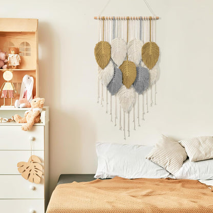 LOMOHOO Macrame Wall Hanging Boho Beige Leaves Tapestry Bohemian Handmade Woven Wall Art Decoration for Bedroom Living Room Apartment Dorm Gallery Perfect Handmade Gift Ideas