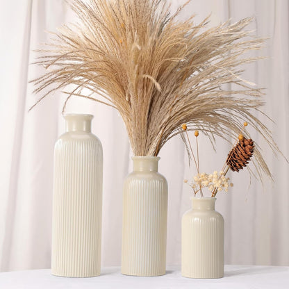 Small White Ceramic Vase Set of 3, Boho Modern White Flower Vase Room Decor, Farmhouse Decor, Vases for Your Kitchen, Bathroom, Bedroom, Living Room, Office&Shelf Centerpiece Table Decorations