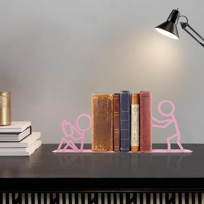 Bookends Decorative Metal Unique Office Desk Bookends Cute Book Ends Reading Decor Bookshelf Decor for Office School Library Bedroom, Book Lovers Gift