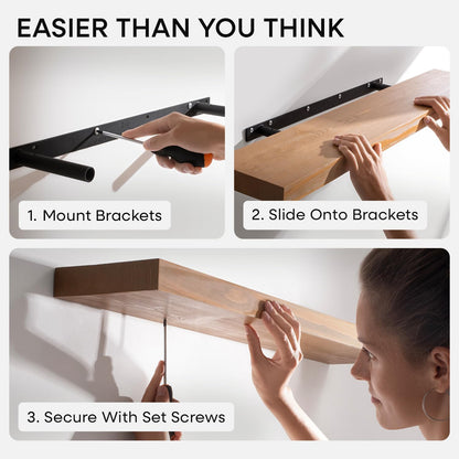 Homeforia 24 inch Natural Floating Shelf, High End Solid Real Wood 24inch Small Floating Shelves for Wall Mounted, Natural Wooden Floating Shelves, Heavy Duty Bracket, 24 X 6.5 X 1.75 in, Set of 2