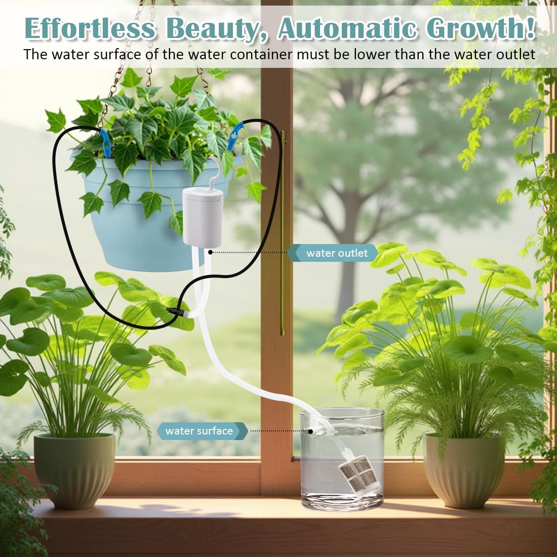 RooTrimmer Hanging Planters for Indoor Outdoor Plants 8 and 10 Inch, 4 Packs Hanging Flower Pot with Drainage Holes, Self-Watering Hanging Basket Perfect for Home, Office and Garden, White