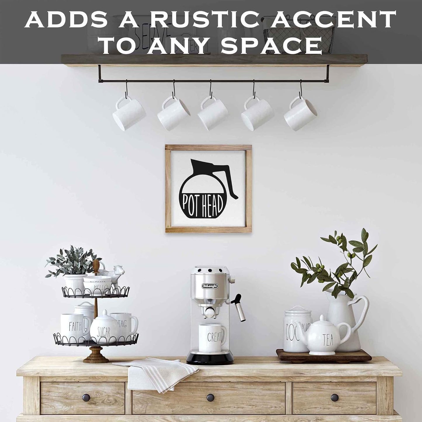 Coffee Bar Sign Decor 8x17 Inch, Coffee Sign Decor, Wooden Kitchen Wall Art