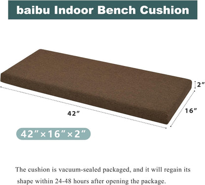 baibu 48 Inch Bench Cushion, Dual-Layer Design Memory Foam Indoor Bench Cushion, Non-Slip Standard Size Rectangle Seat Pad with Ties, 48x16x2Inch, Beige