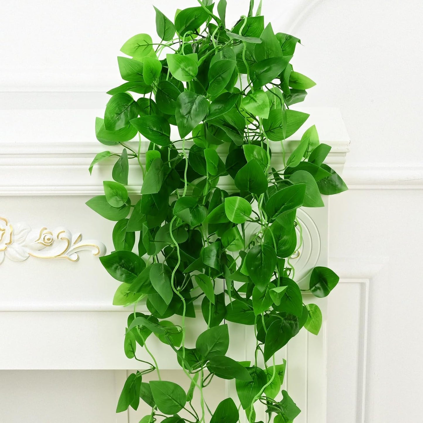 BLEUM CADE Fake Hanging Plants, 2pcs Artificial Pothos Vines Greenery for Wall Home Living Room Office Indoor Outdoor Decor (No Baskets)