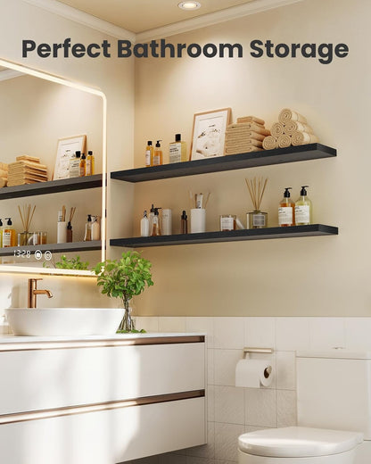 AMADA HOMEFURNISHING Floating Shelves, Wall Shelves for Bathroom/Living Room/Bedroom/Kitchen Decor, White Shelves with Invisible Brackets Set of 3 - AMFS08