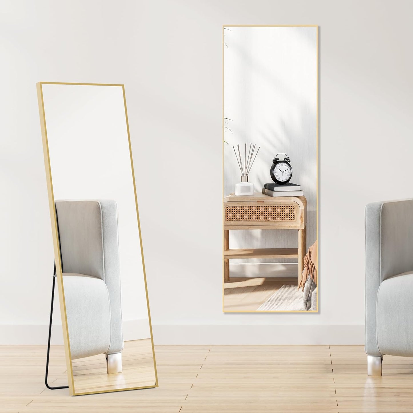 DUMOS Full Length Mirror 64"x21" Full Body Floor Mirror for Bedroom or Cloakroom, Can Stand Alone, Hang or Lean Against Wall, Tall Wall Mirror with Stand, Black
