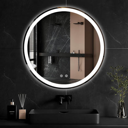 Sweetcrispy 24 Inch Round Wall Mirror with Tempered Glass, Bathroom Mirror Over Sink, Anti-Fog & Waterproof Round Mirror for Bathroom, Entryway, Bedroom, Shatterproof Design, Black