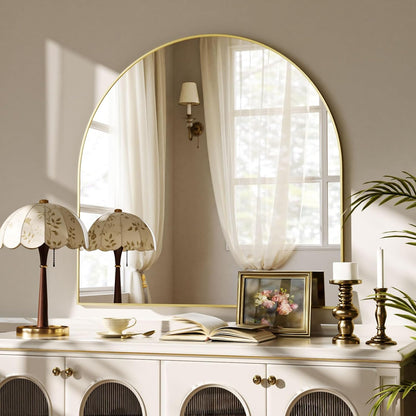 VooBang Arched Wall Mirror, 24 x 36 inch Arch Bathroom Mirror, Wall Mounted Vanity Mirror with Arch Metal Frame, Modern Bathroom Vanity Mirror for Bedroom, Living Room, Hanging or Leaning, Black