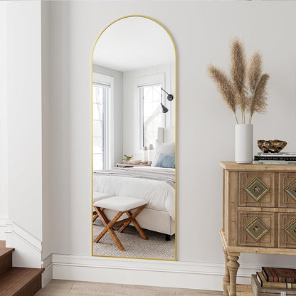 Dewfig Arched Full Length Mirror, 76"x34" Large Floor Mirror, Full Body Mirrors for Leaning or Hanging, Standing Mirrors for Bedroom, Living Room,Dressing Room, Aluminum Alloy Frame, Black