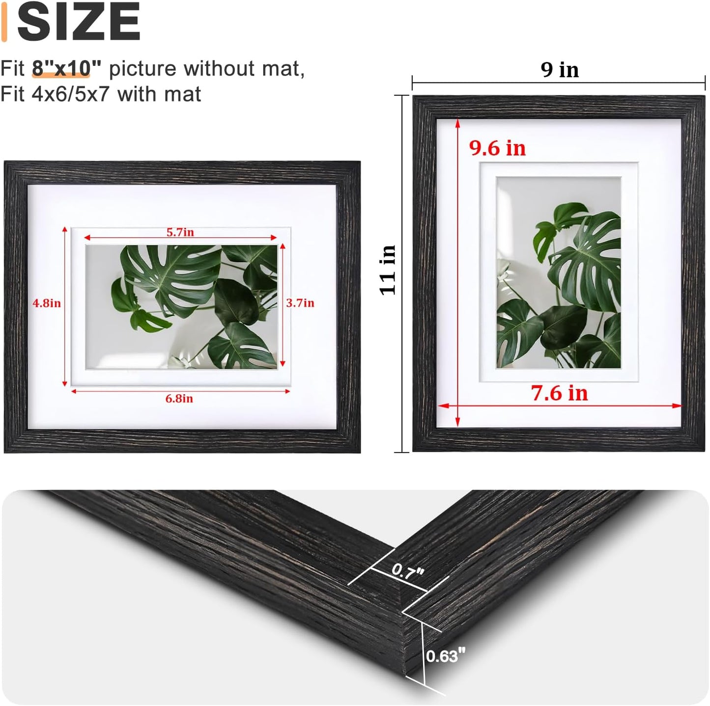 Egofine 12x16 Picture Frame Black, Covered by Plexiglass Made of Solid Wood, Display Pictures 9x12 and 11x14 with Mat or 12x16 Without Mat, for Wall Mounting Photo Frame - Colors A