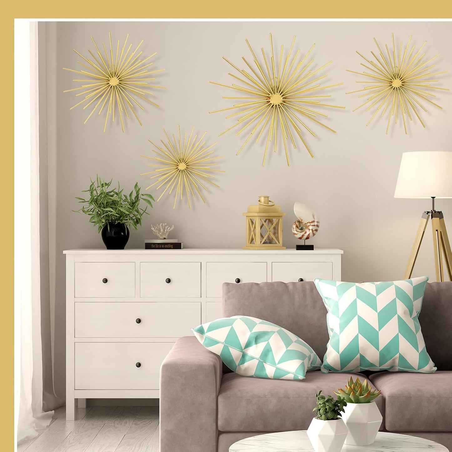 Shimeyao 4 Pcs Metal Starburst Wall Decor Black Metal Wall Art 3D Spike Bling Finish Star Burst Hangings Accents Sculptures Set Modern Mid Century Decorations for Living Room Bedroom Entryway