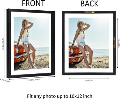 Trwcrt 4x6 Floating Picture Frames Set of 4, Double Glass Photo Frame Display up to 6 x 8 Photos for Desktop or Wall Hanging, Black