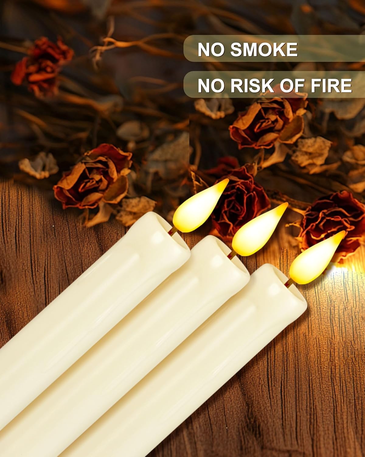 Homemory 2/3/6 Pack Flameless Taper Candles, No Remote, Realistic Flickering Battery Operated Candlesticks, Ivory LED Plastic Candle Safe for Weddings, Table Decor, Christmas, and Halloween(Set of 2)