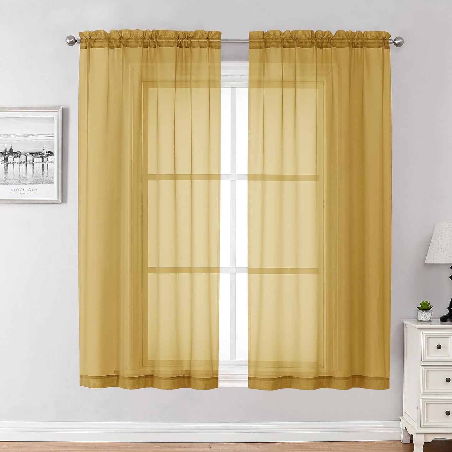 Chyhomenyc Sheer White Valances for Windows 2 Pack, Small Window Curtains for Living Room Bathroom Cafe Laundry Basement, Modern Top Dual Rod Pocket Voile Curtain, 42W x 14L inches, White - Colors C