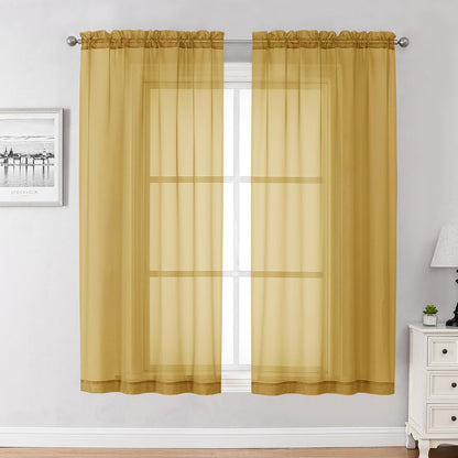 Chyhomenyc Sheer White Valances for Windows 2 Pack, Small Window Curtains for Living Room Bathroom Cafe Laundry Basement, Modern Top Dual Rod Pocket Voile Curtain, 42W x 14L inches, White - Colors C
