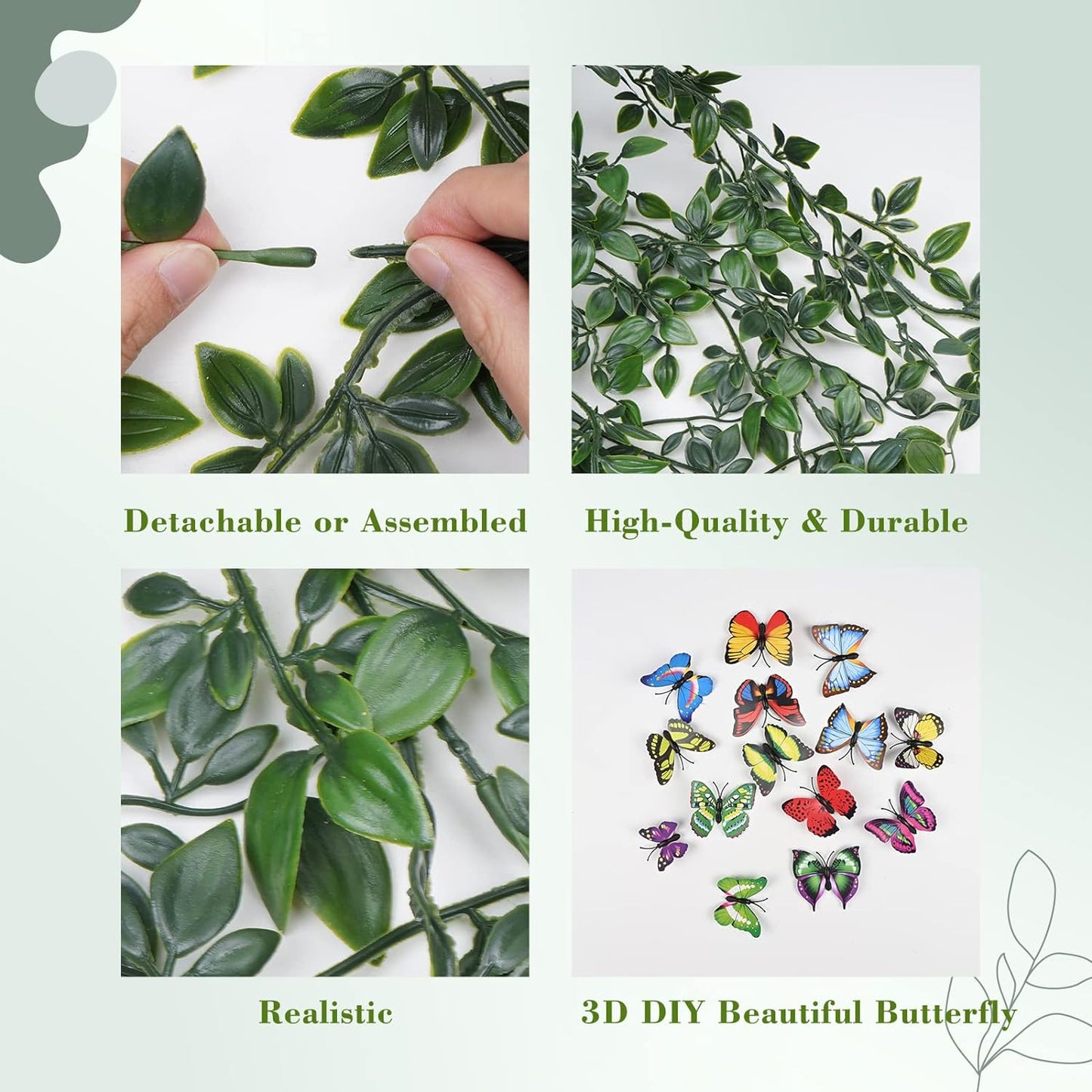 BLEUM CADE Fake Hanging Plants, 2pcs Artificial Pothos Vines Greenery for Wall Home Living Room Office Indoor Outdoor Decor (No Baskets)
