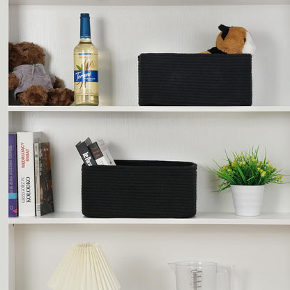 3-Pack Small Storage Baskets for Organizing | Woven Shelf Toy Basket | Rope Baskets for Gifts Empty | Closet Organizer Bins with Handles | Cube Decorative Box | 11.8×7.8×5.1” | Mixed brown