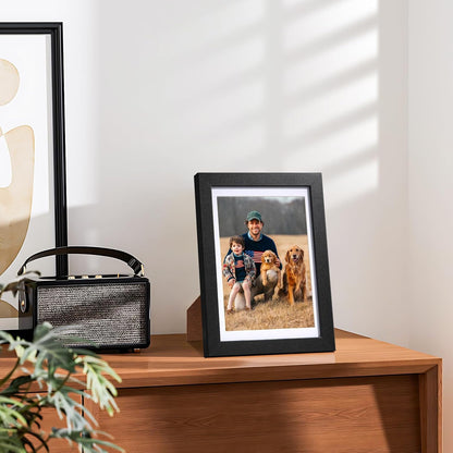 HappyHapi 4x6 Picture Frame Set of 5, Black Frames Display Photo 3.5x5 with Mat or 4x6 without, Gallery Wall Frame Set, Wall or Tabletop Display (Black)