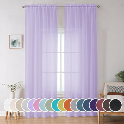 OWENIE Sheer Curtains 84 inches Long 2 Panels Set for Living Room/Bedroom, Rod Pocket Voile Sheer Panel Drapes, White, 2pcs, Each 42" W x 84" L - Colors A