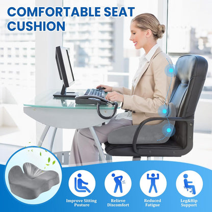 CushZone Seat Cushion, Ergonomic Memory Foam Seat Cushions for Office Chairs, Car, Long Trip, Desk Chair, Lab, Extra Large Size for Sciatica & Hip & Tailbone Pain Relief, Sciatica Support (Black)