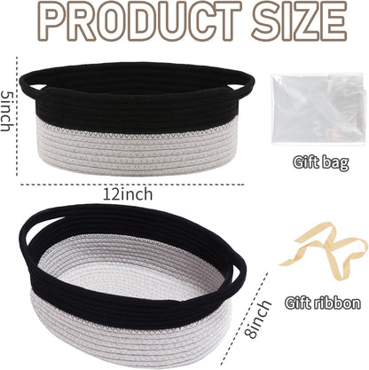 JMvicyroam Woven Basket,Small Rope Storage Bin with Handles & Ribbon Bag, Organizer for Shelves Closets,Gift Basket Empty for Birthday,Books,Dog Toys,White