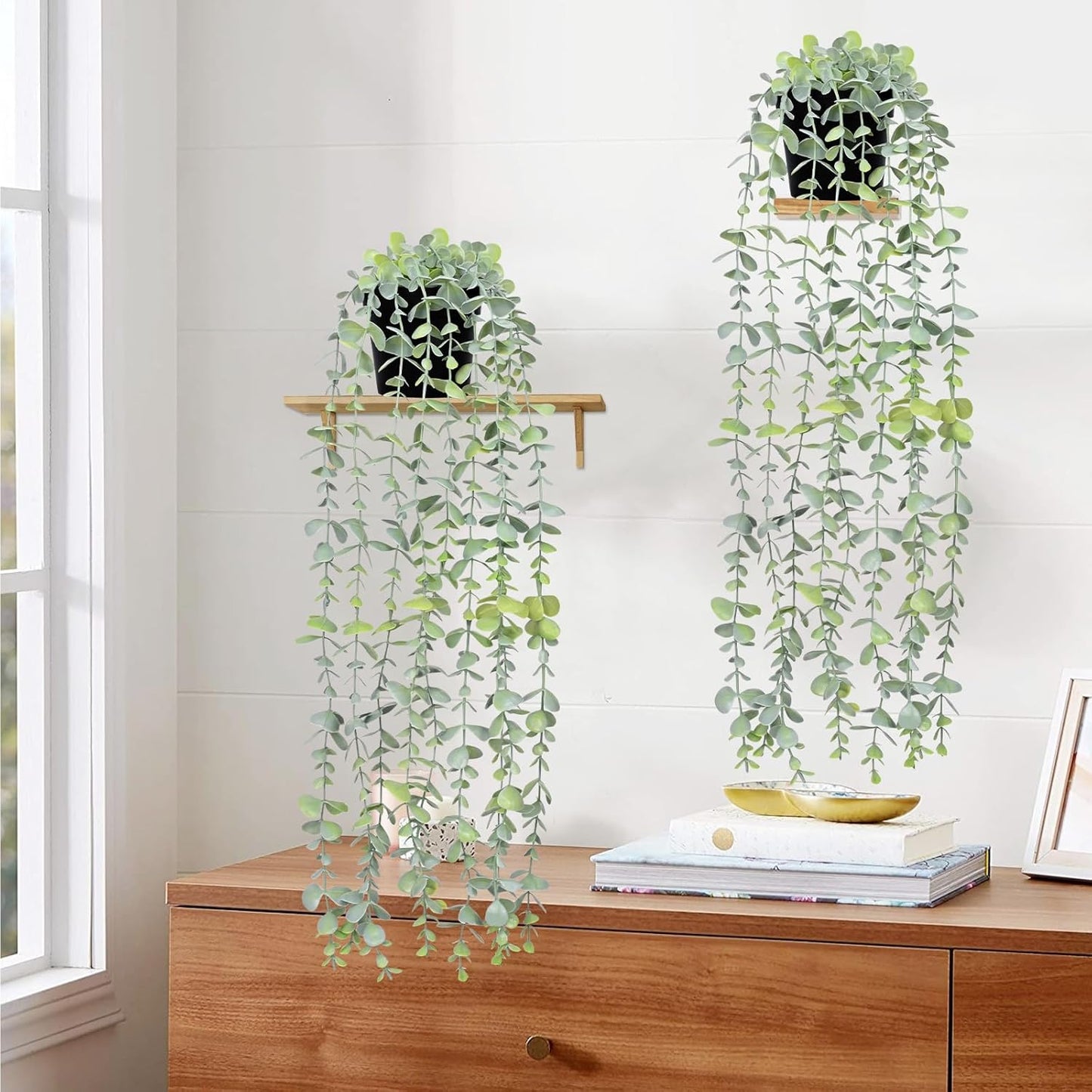 Waipfaru 4Pcs Fake Hanging Plants 2.7ft Fake Plants Eucalyptus Leaves UV Resistant Fake Vines Ivy Artificial Plants Outdoor Faux Plants Indoor Bedroom Living Room Boho Wall Porch Shelf Decor