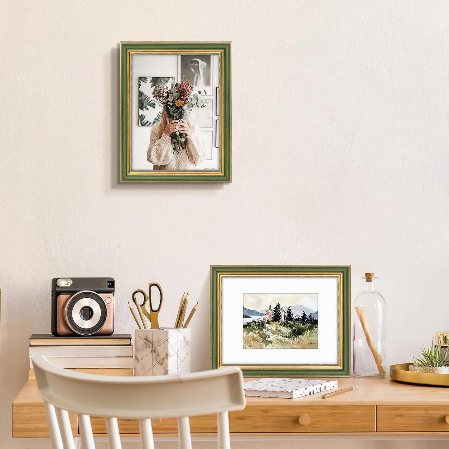Golden State Art,11x14 Ornate Picture Frame for 8x10 Photo with Mat or 11 x 14 Prints without Mat,Real Glass Wall Display(Color:Green Gold)