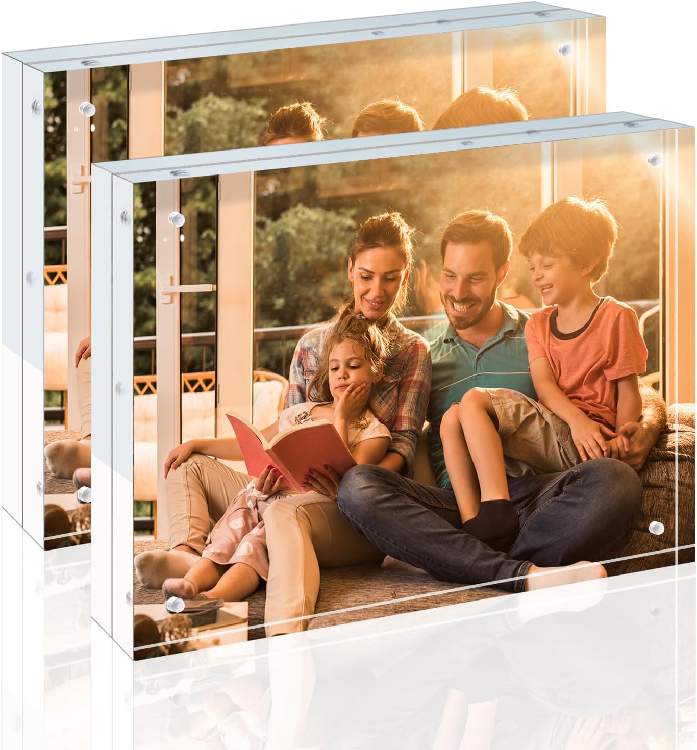 Egofine 4x6 Acrylic Frames 6 Pack, 20mm Thicker Frameless Clear Picture Frames, Double Sided Magnetic Picture Frames, Free Standing Desktop Display