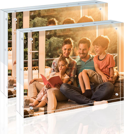 Egofine 4x6 Acrylic Frames 6 Pack, 20mm Thicker Frameless Clear Picture Frames, Double Sided Magnetic Picture Frames, Free Standing Desktop Display