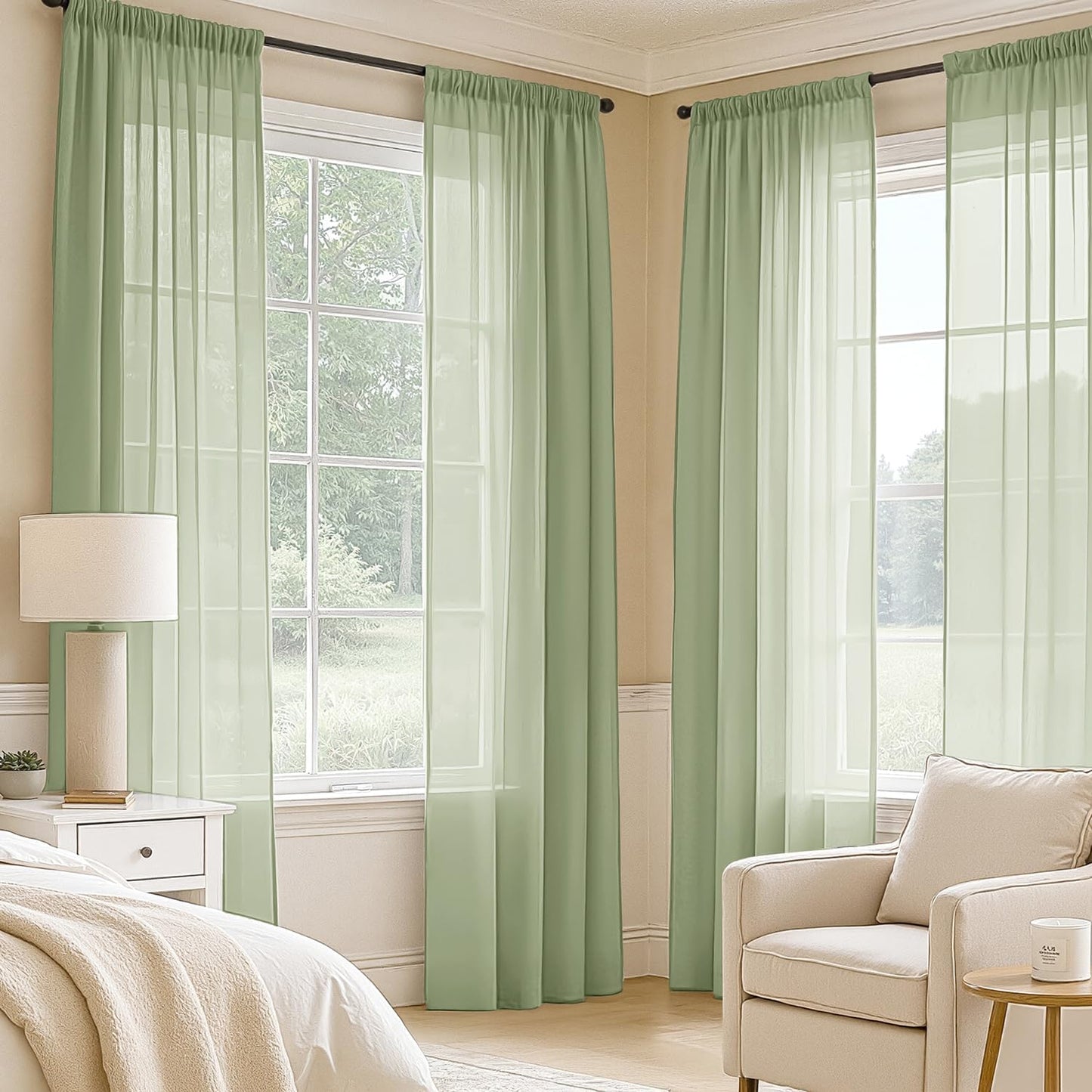 MIULEE White Sheer Curtains 84 Inches Long, 4 Panels Set, Light Filtering Rod Pocket Voile Drapes for Living Room and Bedroom, Airy Soft Fabric Window Treatments, 42 x 84 Inches